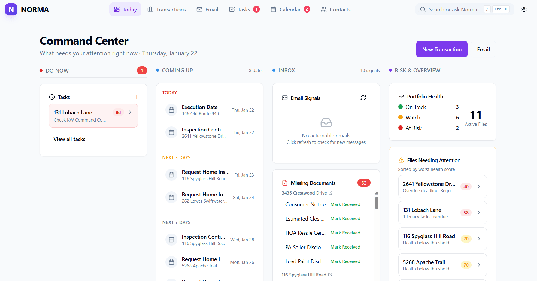 Norma Command Center screenshot.